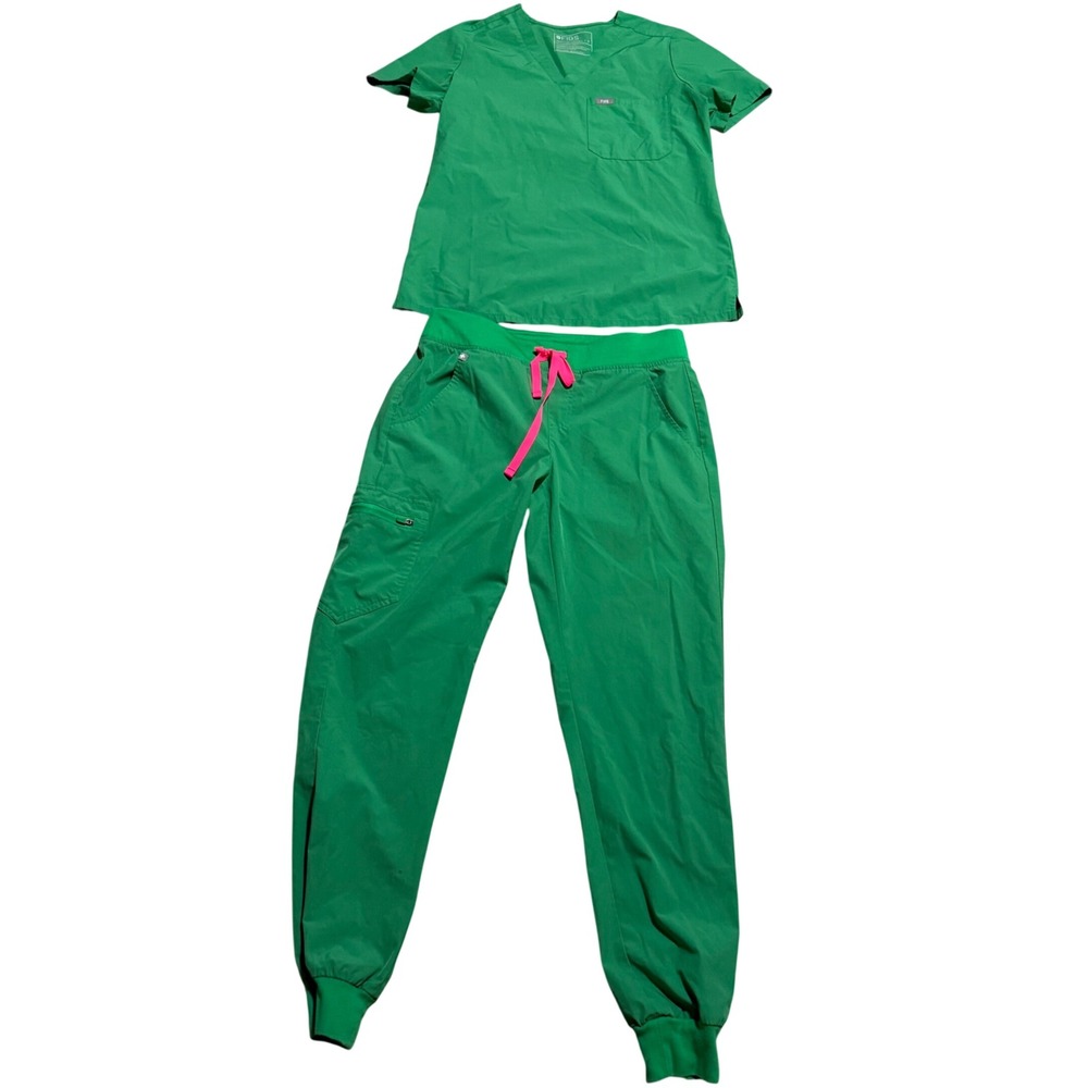 Figs Green Scrub Set Womens Small V-Neck Top Jogger Pants Kelly Green W21SW1025